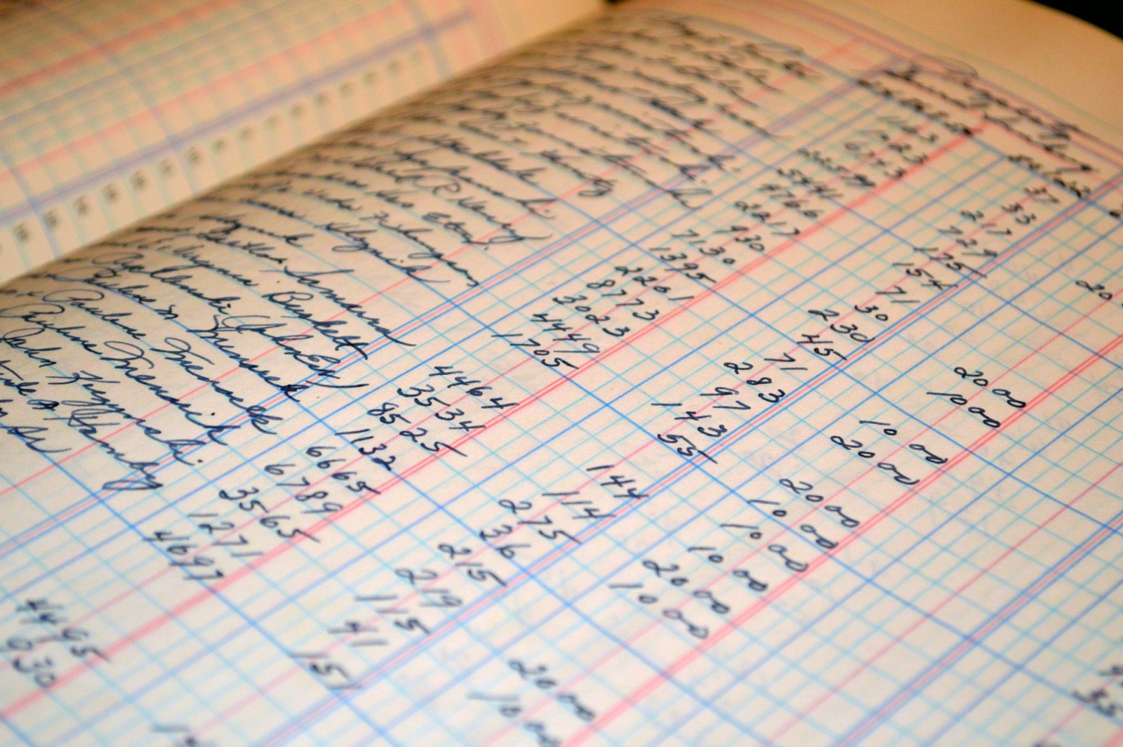 A handwritten ledger with columns of entries and amounts